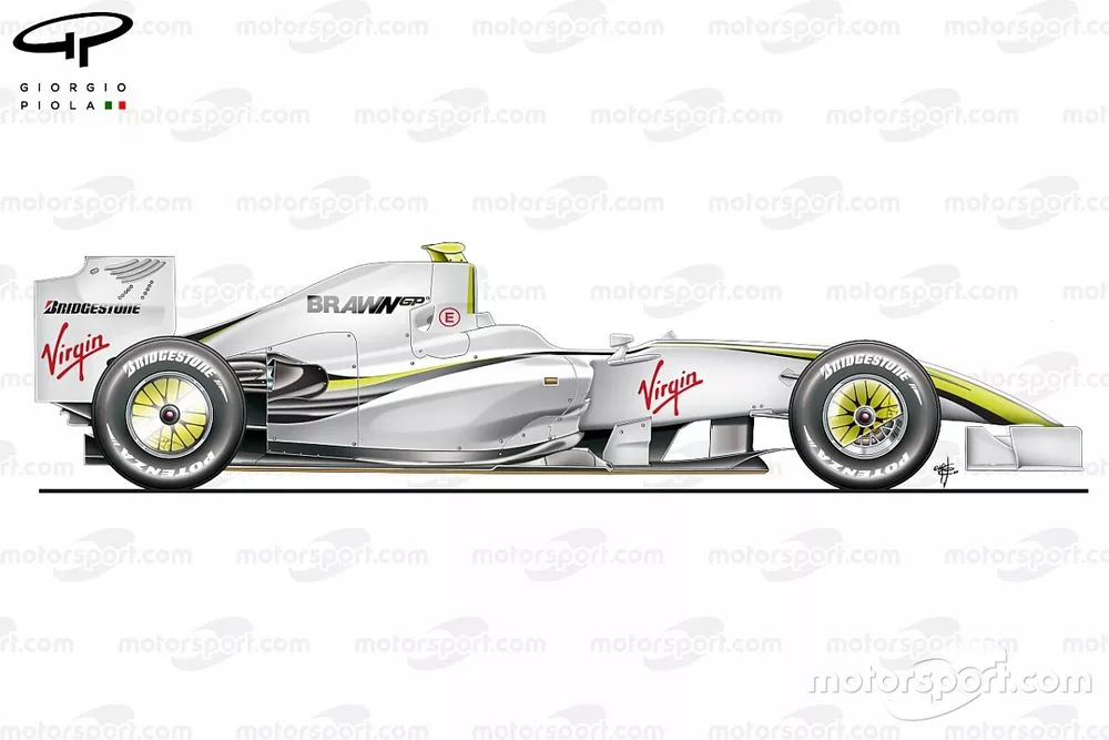 Vue lat&eacute;rale de la BrawnGP BGP001