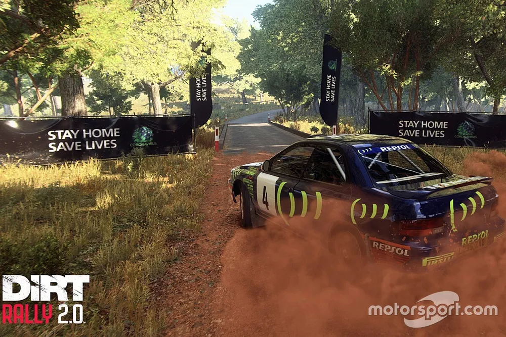 Stay Home Save Lives message in Dirt Rally 2.0