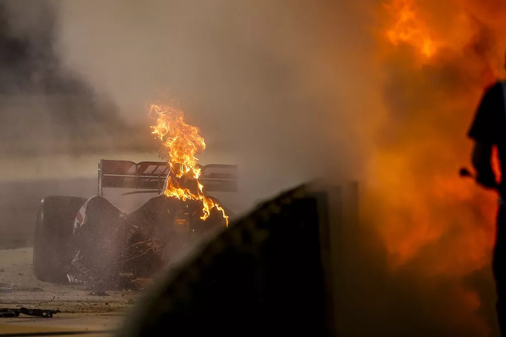 Les restes de la monoplace de Romain Grosjean, Haas VF-20