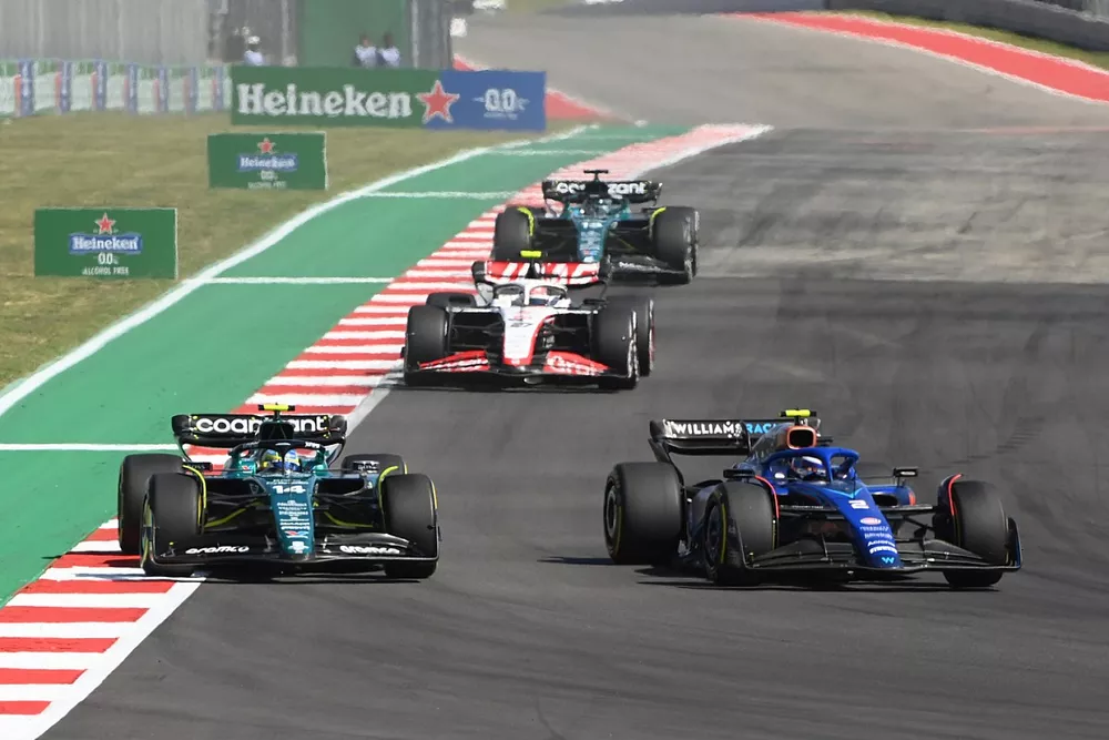 Logan Sargeant, Williams FW45, Fernando Alonso, Aston Martin AMR23, Nico Hulkenberg, Haas VF-23, Lance Stroll, Aston Martin AMR23