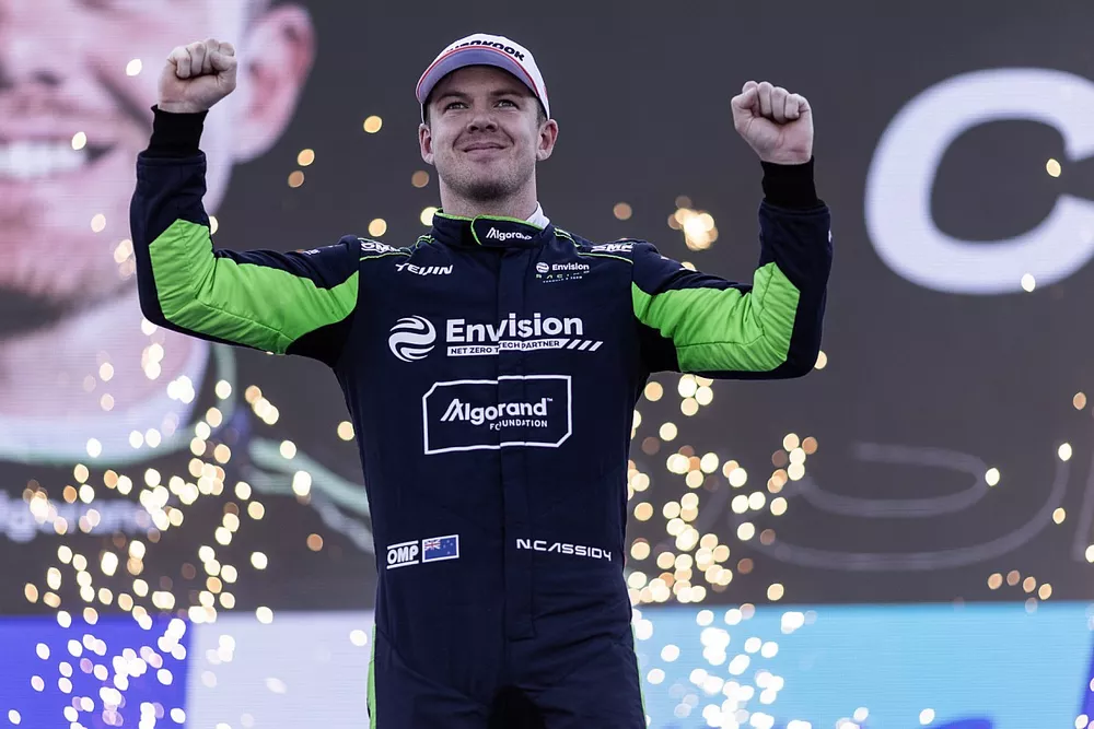 Nick Cassidy, Envision Racing, 2nd position, celebrates on the podium