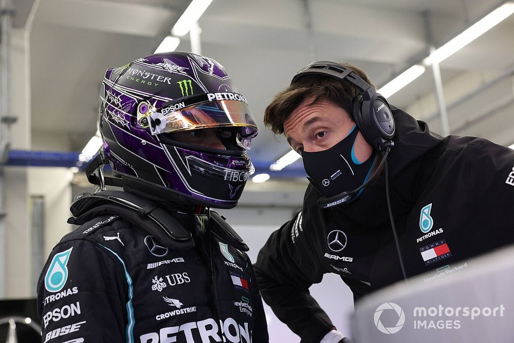 Lewis Hamilton, Mercedes-AMG F1, and Toto Wolff, Executive Director (Business), Mercedes AMG