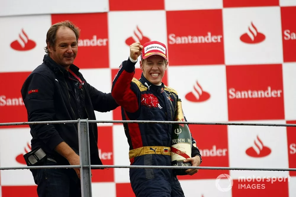 Podium: Gerhard Berger, Team Co-owner, Scuderia Toro Rosso, and Sebastian Vettel, Toro Rosso