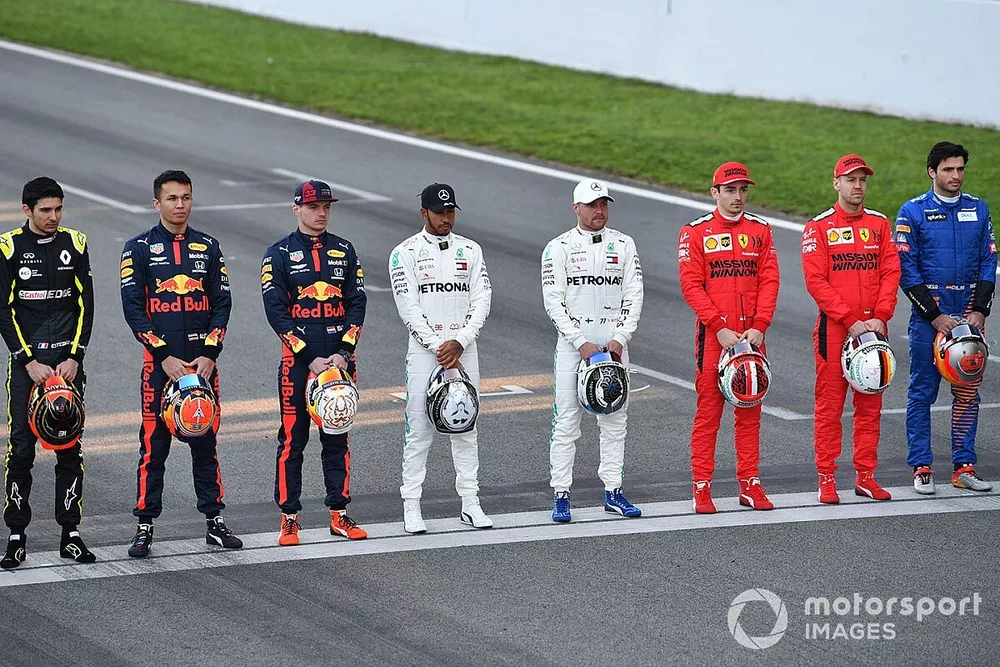 Esteban Ocon, Renault F1, Alexander Albon, Red Bull Racing, Max Verstappen, Red Bull Racing, Lewis Hamilton, Mercedes-AMG Petronas F1, Valtteri Bottas, Mercedes-AMG Petronas F1, Charles Leclerc, Ferrari, Sebastian Vettel, Ferrari y Carlos Sainz, McLaren 