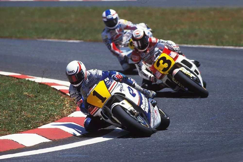 Eddie Lawson, Wayne Rainey, Kevin Schwantz, Goi&acirc;nia, Brasile, 1989