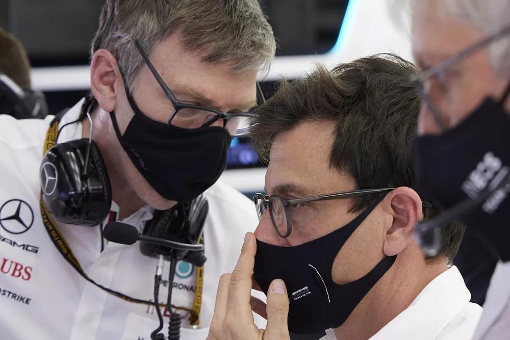 James Allison, Technical Director, Mercedes AMG, and Toto Wolff, Team Principal and CEO, Mercedes AMG