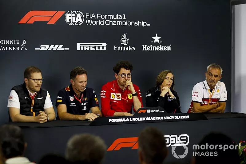Andreas Seidl, Team Principal, McLaren, Christian Horner, Team Principal, Red Bull Racing, Mattia Binotto, Team Principal Ferrari, Claire Williams, Deputy Team Principal, Williams Racing, and Beat Zehnder, Team Manager, Alfa Romeo Racing, in the Press Conference