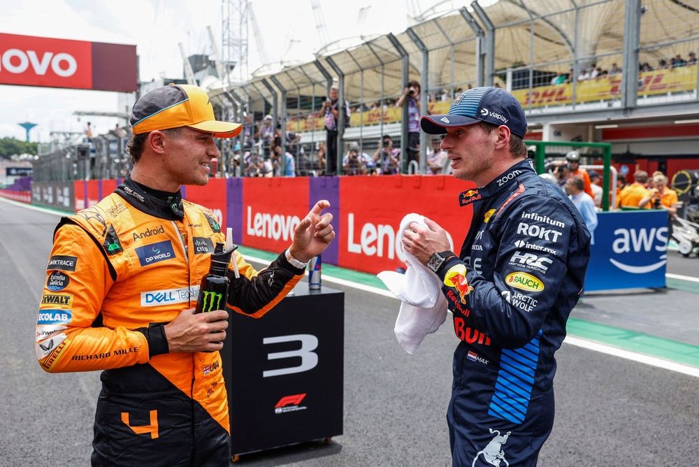 Lando Norris, McLaren F1 Team, Max Verstappen, Red Bull Racing, Parc Ferme