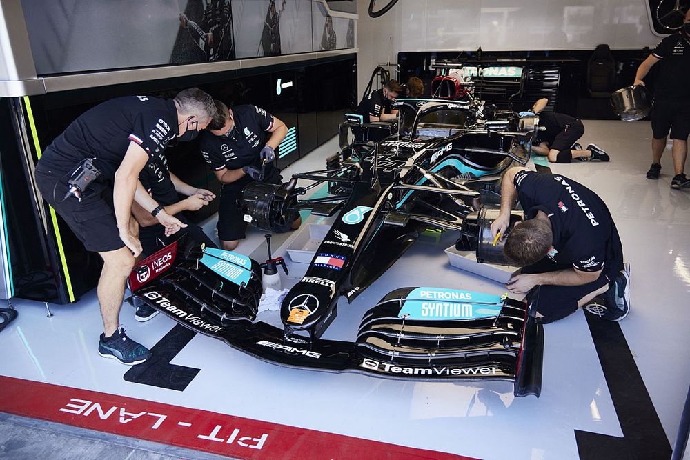 Car of Lewis Hamilton, Mercedes W12 in the garage