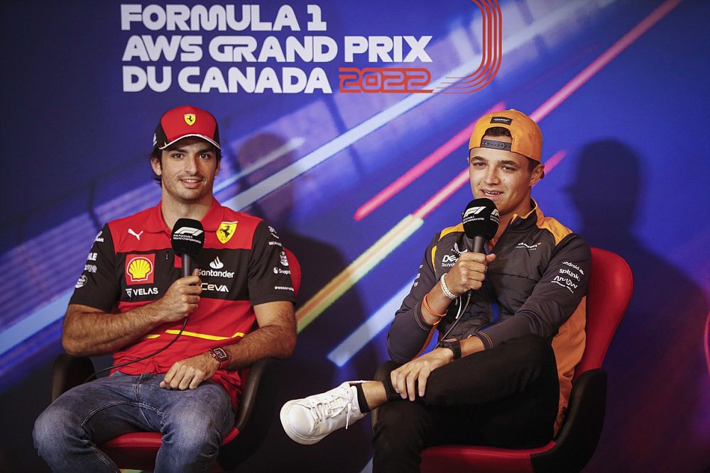 Carlos Sainz, Ferrari, Lando Norris, McLaren, in conferenza stampa