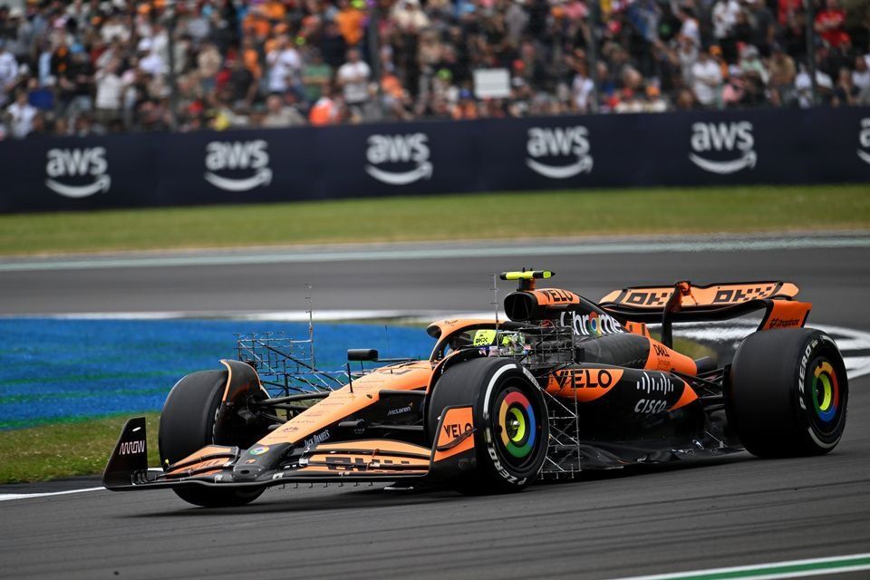 Lando Norris, McLaren MCL38, with sensor rig attached