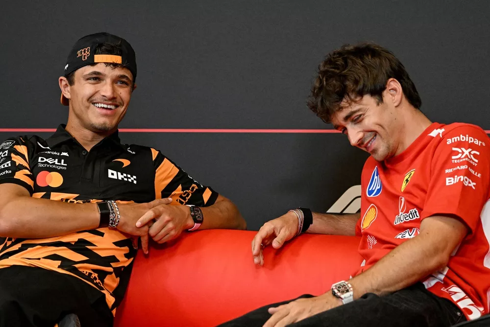 Lando Norris, McLaren, Charles Leclerc, Ferrari