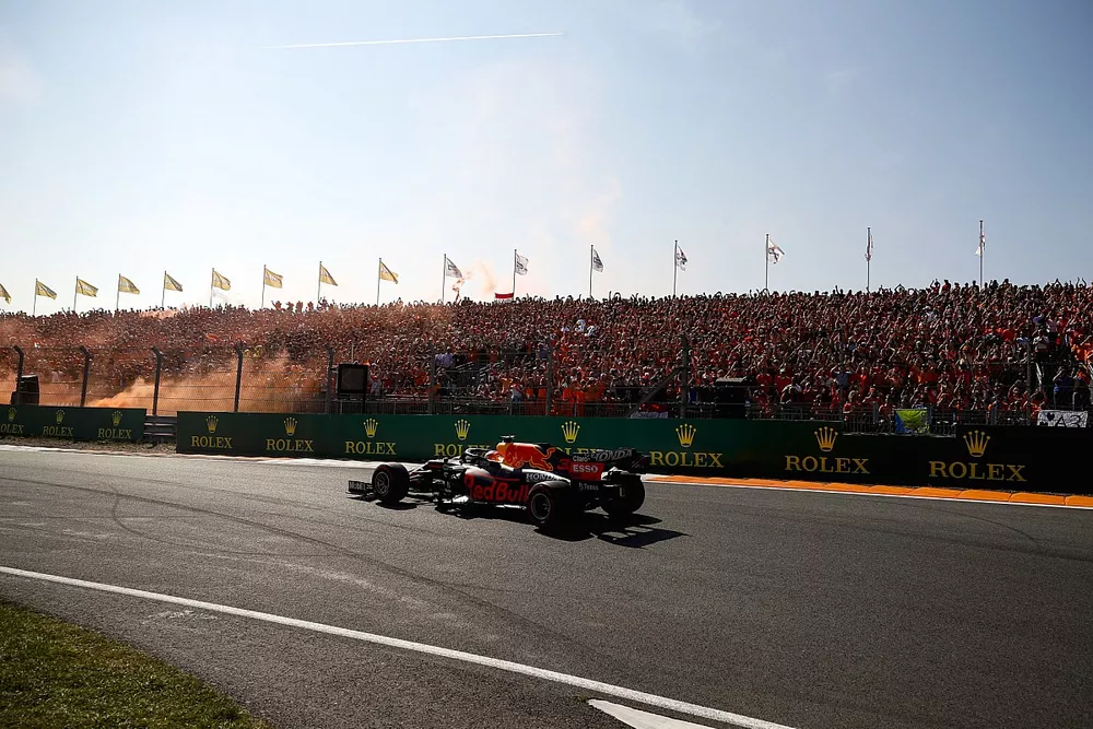 Race winner Max Verstappen, Red Bull Racing RB16B waving to his fans