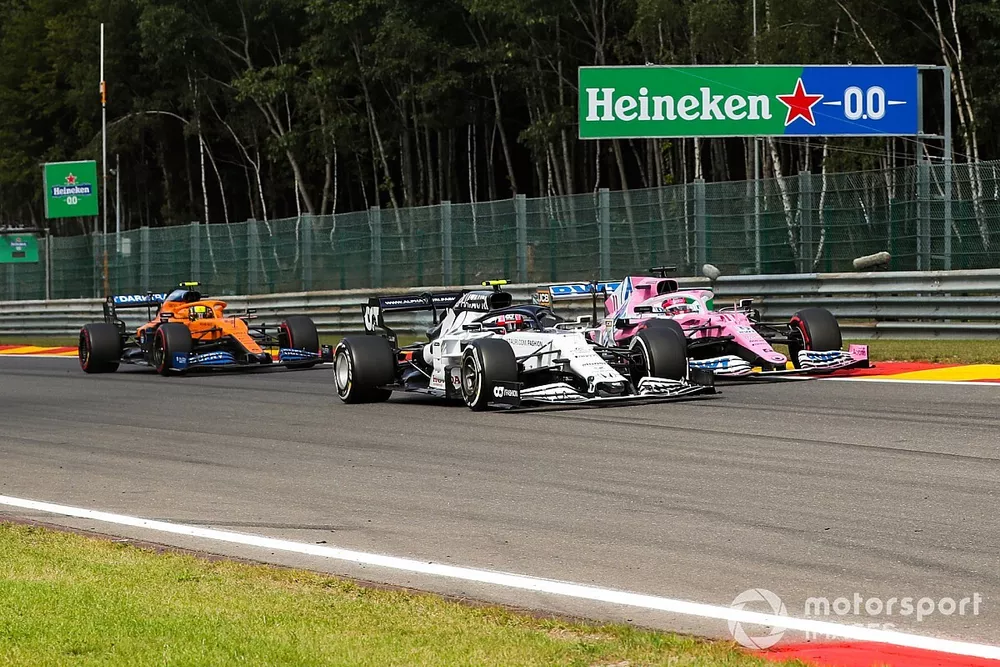 Pierre Gasly, AlphaTauri AT01, Sergio P&eacute;rez, Racing Point RP20, Lando Norris, McLaren MCL35