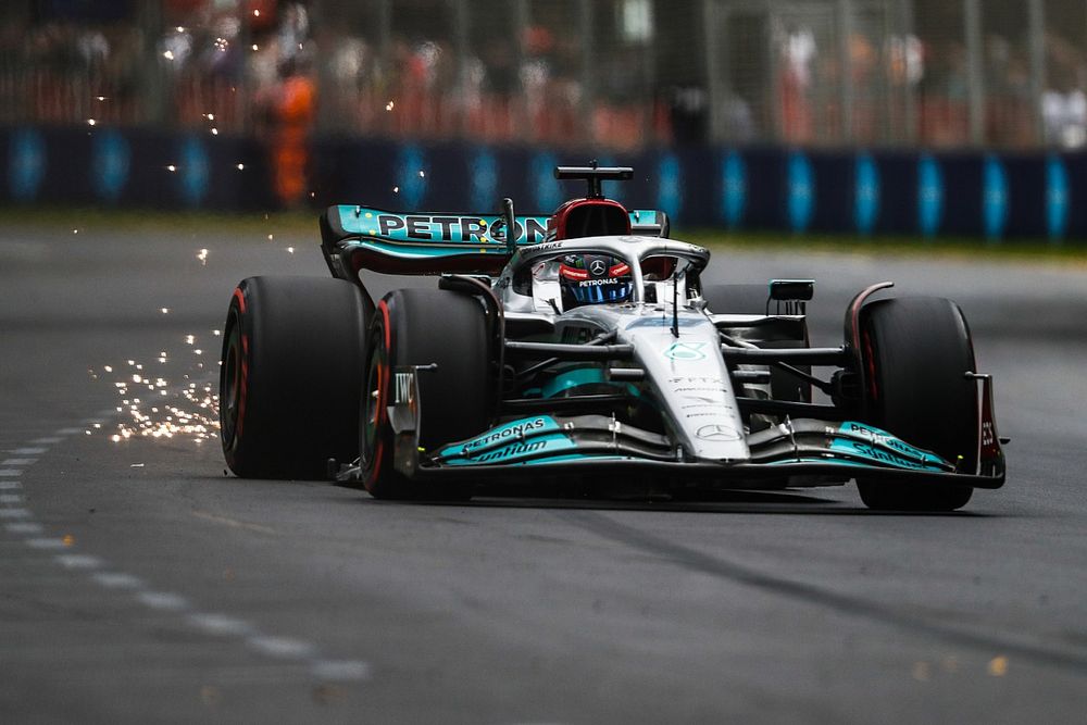 Sparks kick up from George Russell, Mercedes W13