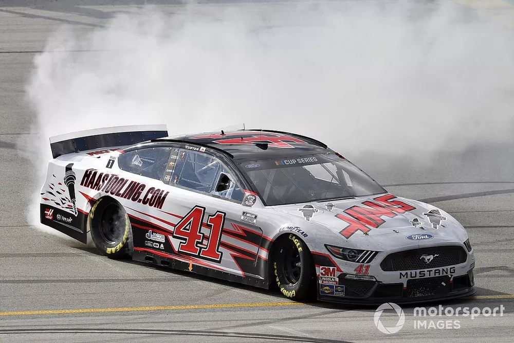 Cole Custer, Stewart-Haas Racing, Ford Mustang HaasTooling.com celebrates his win