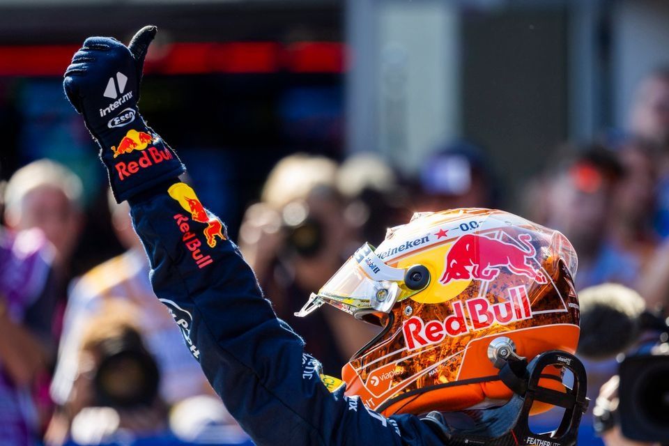 Max Verstappen, Red Bull Racing, gives a thumbs up after securing pole in Sprint Qualifying