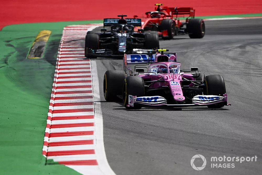 Lance Stroll, Racing Point RP20, Lewis Hamilton, Mercedes F1 W11 EQ Performance, en Charles Leclerc, Ferrari SF1000