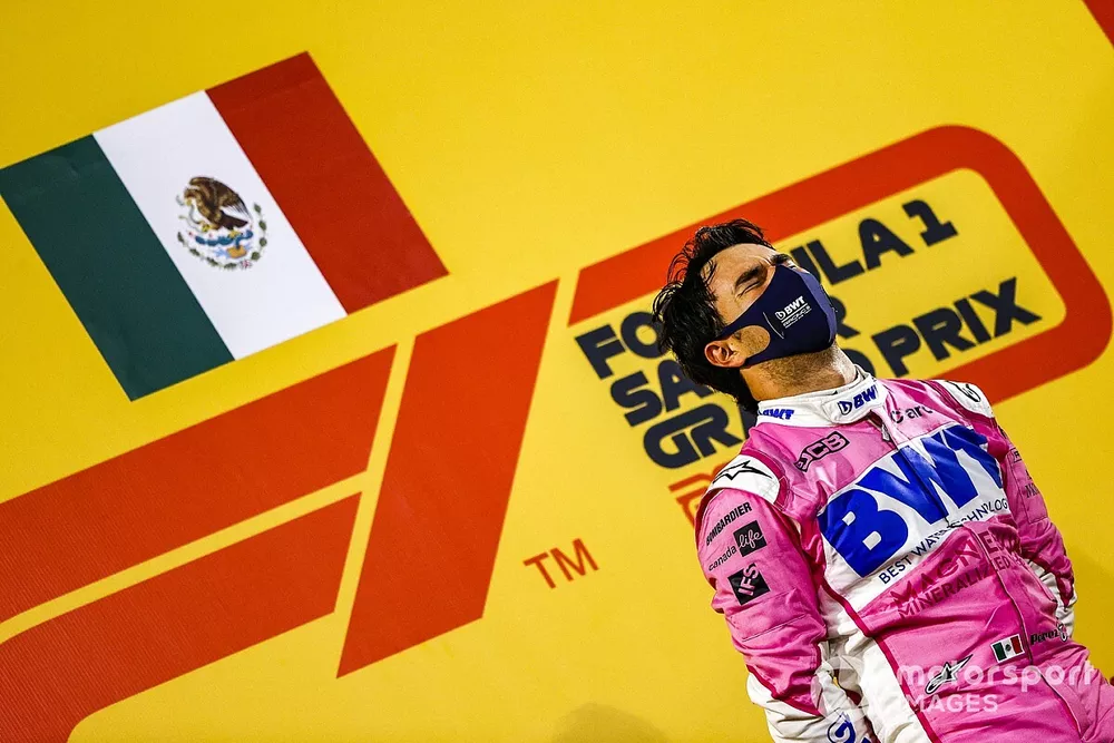 Sergio Perez, Racing Point, 1st position, on the podium