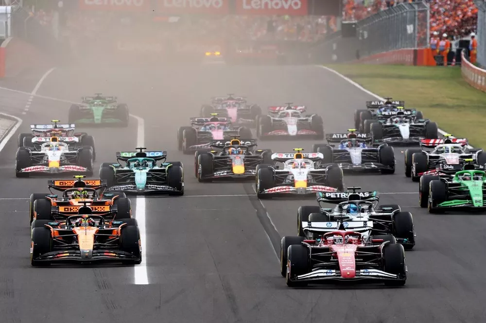 Charles Leclerc, Ferrari leads at the start