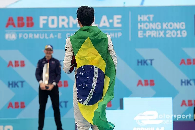 Third place Lucas Di Grassi, Audi Sport ABT Schaeffler, approaches the podium