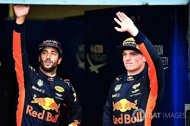 Daniel Ricciardo, Red Bull Racing and Max Verstappen, Red Bull Racing celebrate in parc ferme