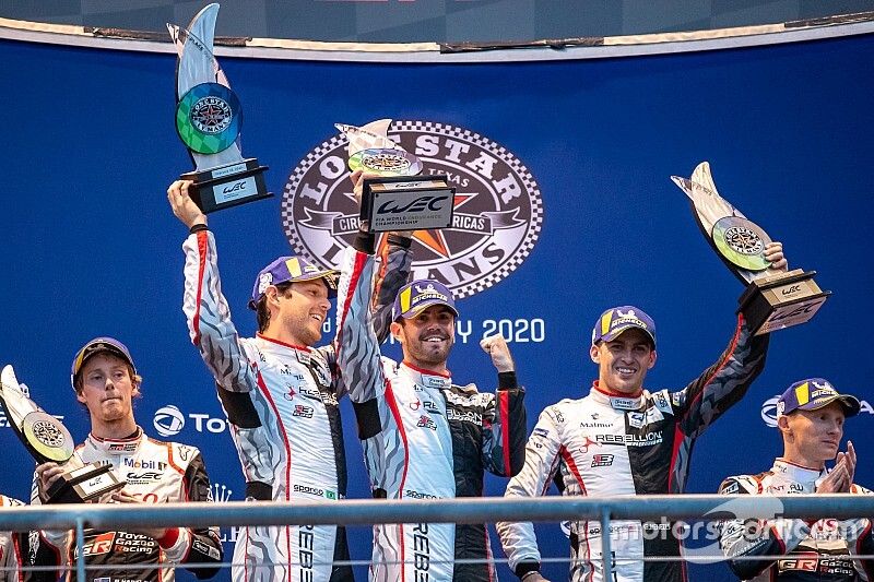 #1 Rebellion Racing - Rebellion R13 - Gibson: Bruno Senna, Gustavo Menezes, Norman Nato Podium