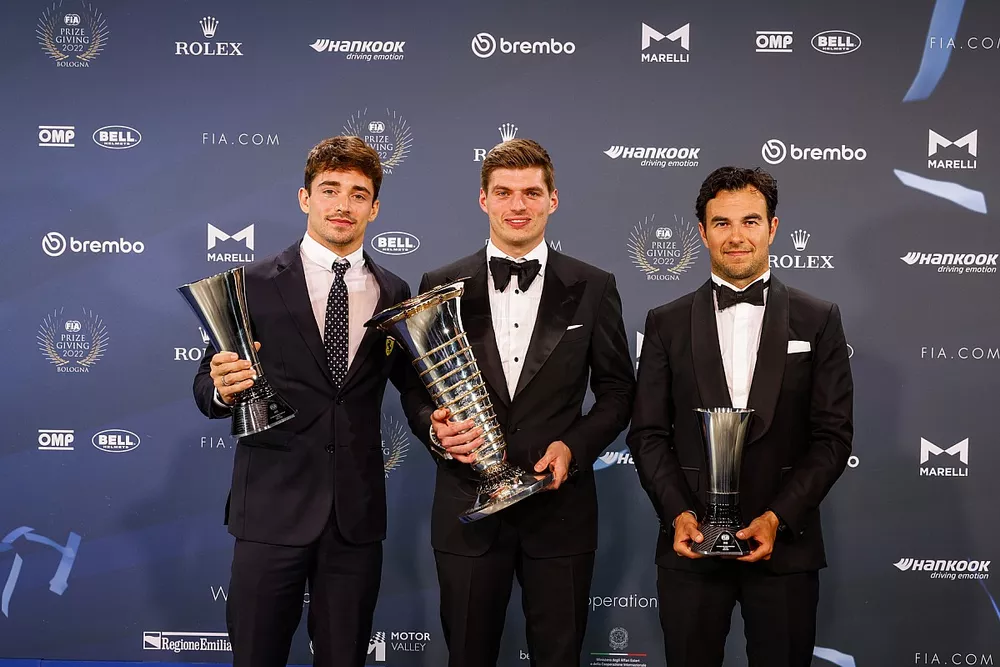 Max Verstappen, Campe&oacute;n FIA F1, Sergio P&eacute;rez, Charles Leclerc, Christian Horner