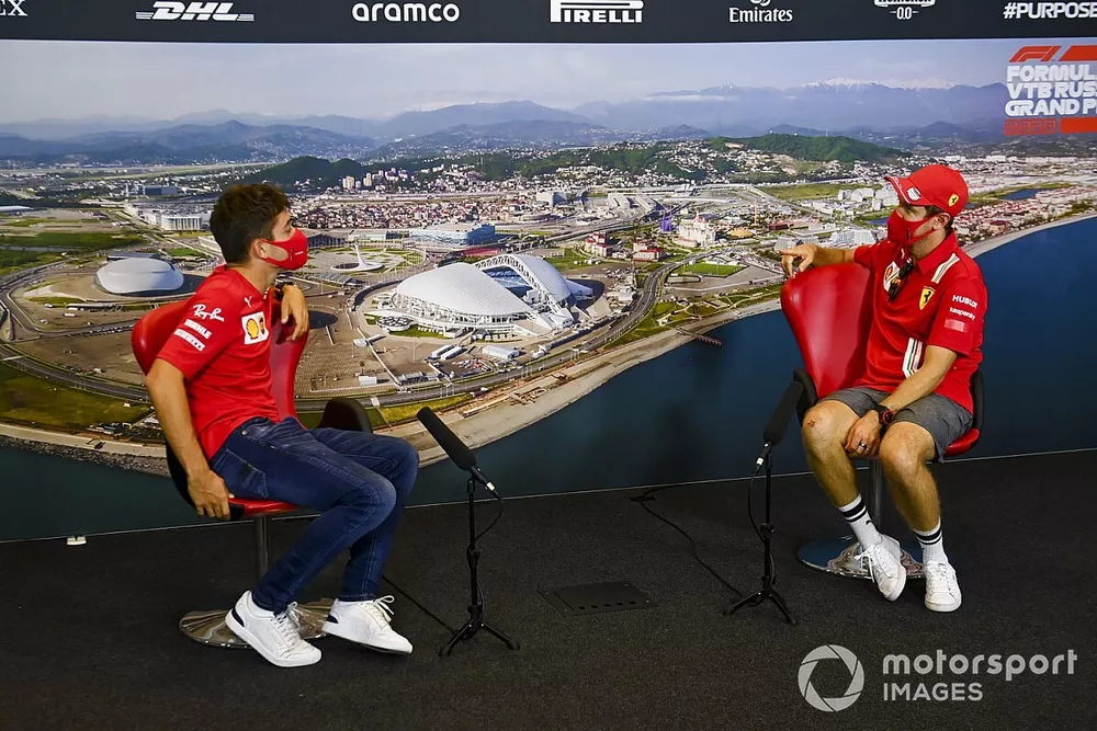 Charles Leclerc, Ferrari and Sebastian Vettel, Ferrari in the press conference