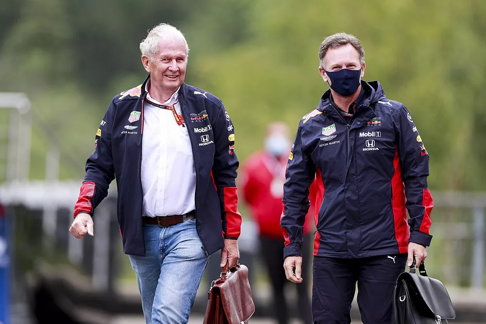 Helmut Marko, consultor de Red Bull Racing y Christian Horner, Team Principal, Red Bull Racing 