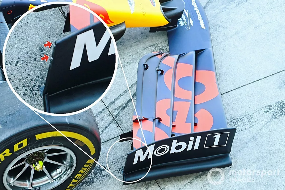 Dettaglio della paratia laterale dell'ala anteriore, Red Bull Racing RB16 