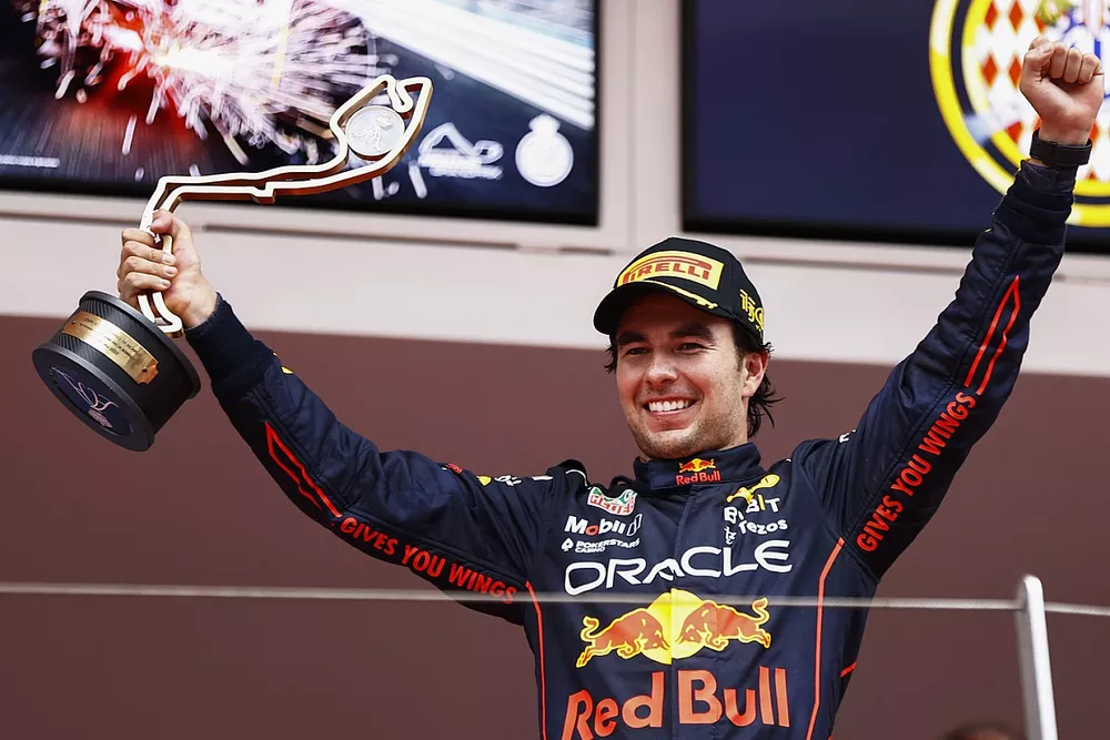 Podium: race winner Sergio Perez, Red Bull Racing