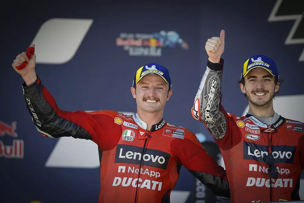 Race winner Jack Miller, Ducati Team, second place Francesco Bagnaia, Ducati Team