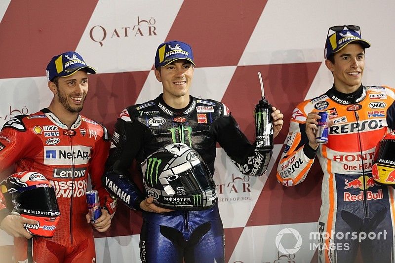 Top 3 despu&eacute;s de la clasificaci&oacute;n, Andrea Dovizioso, Ducati Team, Maverick Vi&ntilde;ales, Yamaha Factory Racing, Marc Marquez, Repsol Honda Team