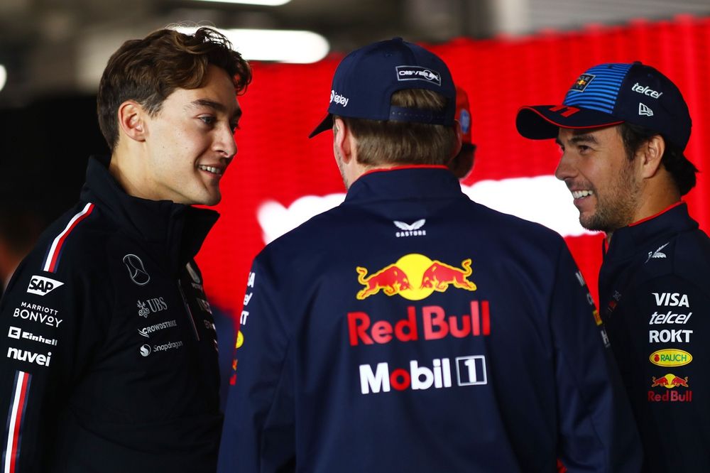 George Russell, Mercedes, Max Verstappen, Red Bull Racing, Sergio Perez, Red Bull Racing