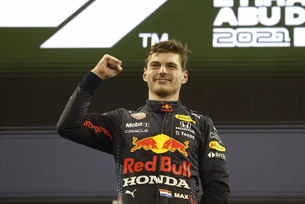 Max Verstappen, Red Bull Racing, 1st position, on the podium