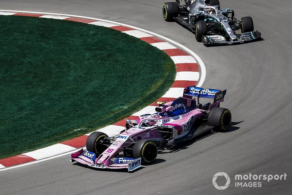 Lance Stroll, Racing Point RP19, leads Lewis Hamilton, Mercedes AMG F1 W10
