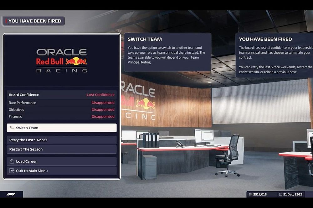 Despedido de Red Bull en el F1 Manager 2023
