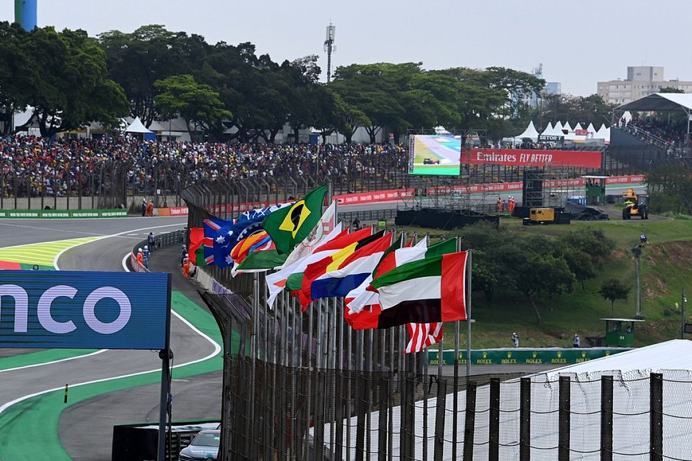 National flags in the infield