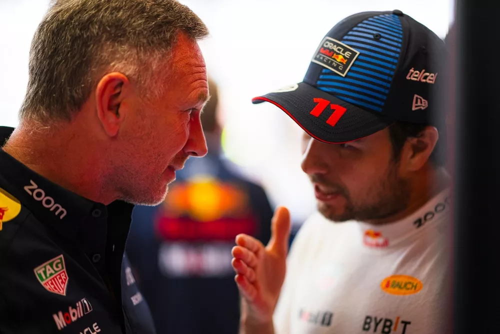 Christian Horner, Team Principal, Red Bull Racing, Sergio Perez, Red Bull Racing