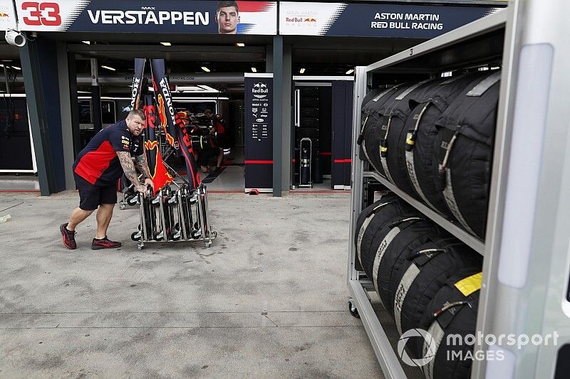 Red Bull Racing team members at work