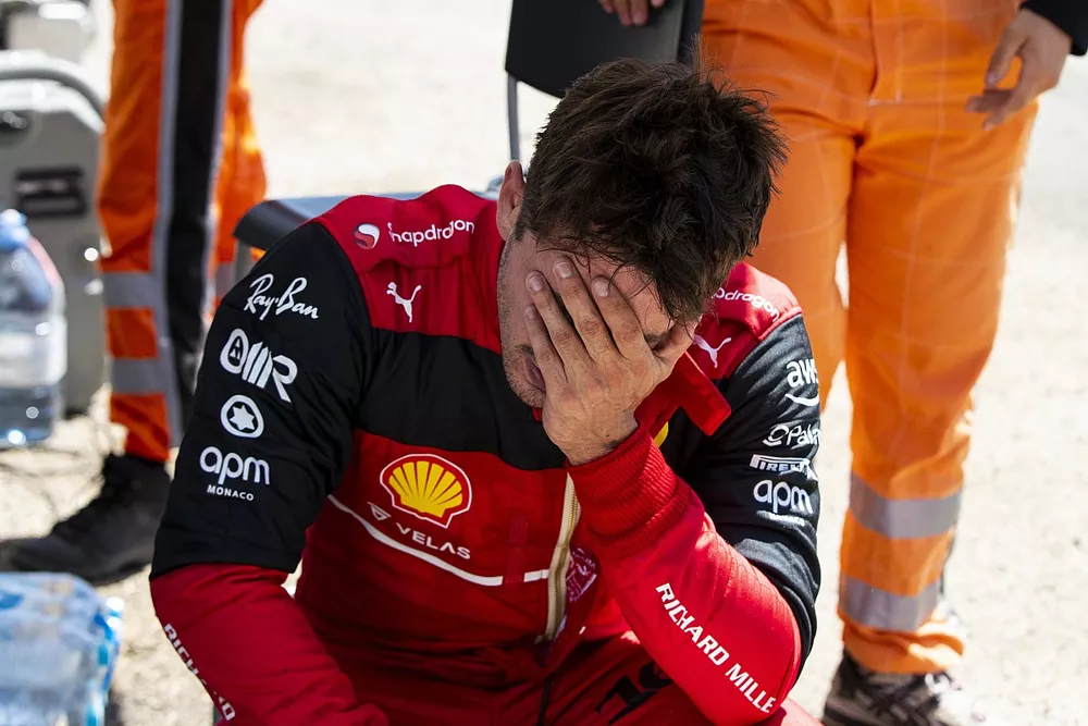 A despondent Charles Leclerc, Ferrari F1-75, after crashing out of the lead at Le Beausset