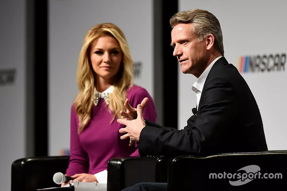 Steve Phelps, chief marketing officer for NASCAR, and emcee Danielle Trotta