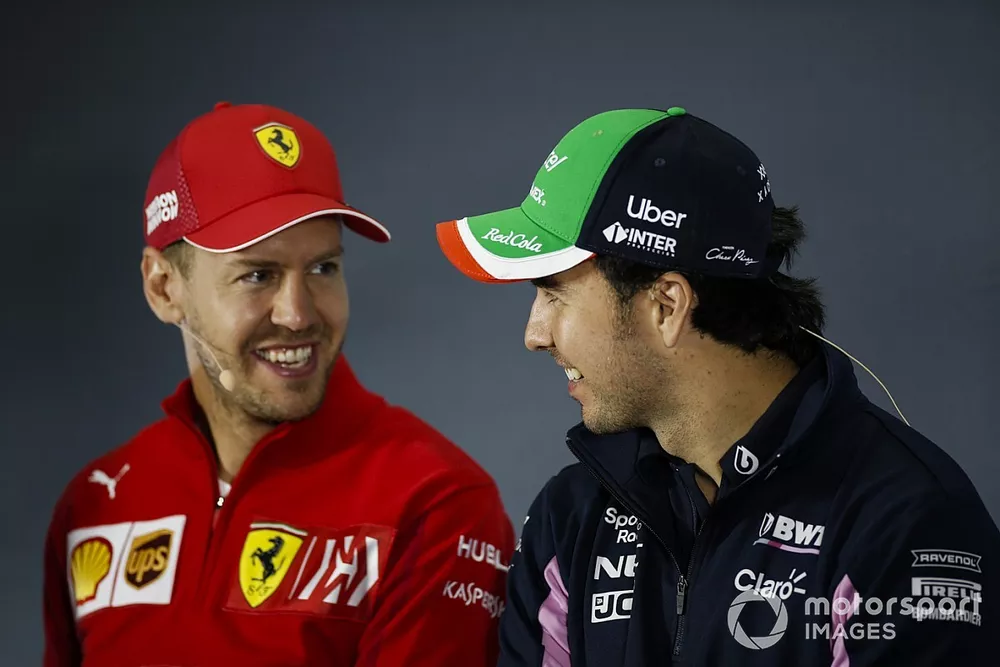 Sergio P&eacute;rez, Racing Point y Sebasti&aacute;n Vettel, Ferrari en la Conferencia de Prensa
