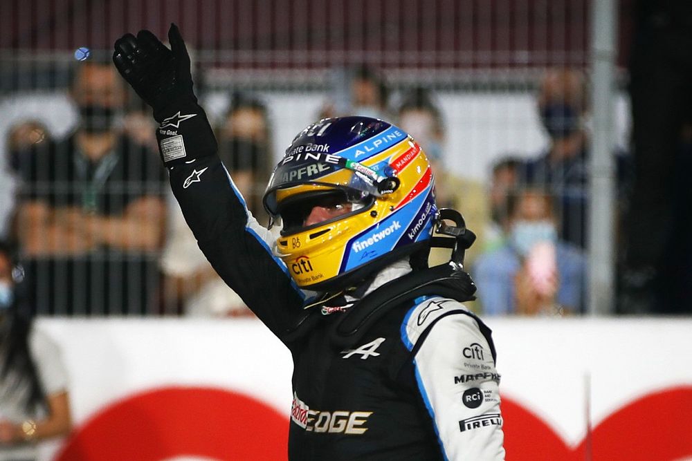 Tercer lugar Fernando Alonso, Alpine F1 en Parc Ferme