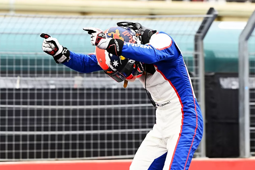 Race Winner Jack Doohan, Trident celebrates in Parc Ferme 