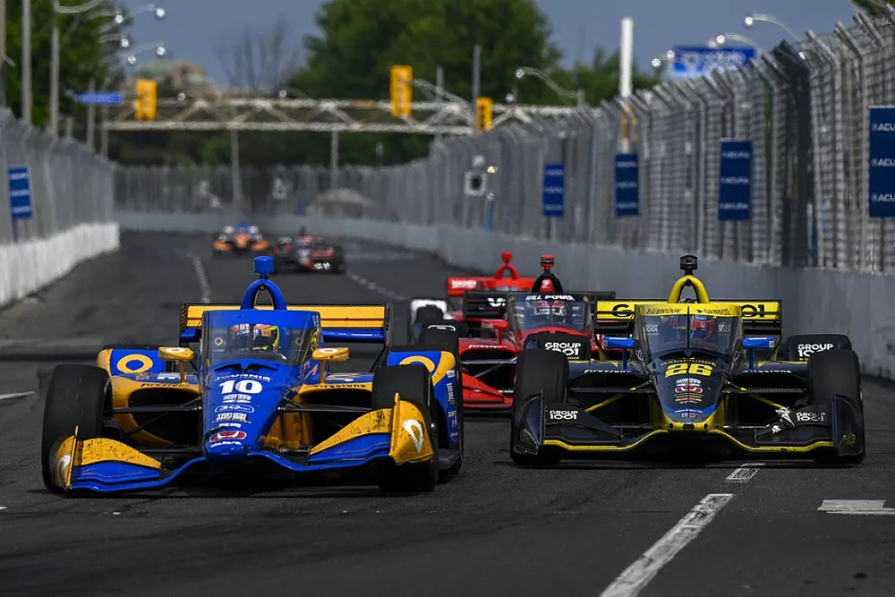 Alex Palou, Chip Ganassi Racing Honda, Colton Herta, Andretti Autosport w/ Curb-Agajanian Honda