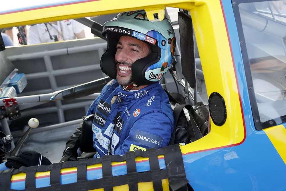 Daniel Ricciardo, McLaren, drives the Dale Earnhardt Wrangler Chevrolet Monte Carlo NASCAR