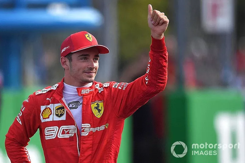 Pole man Charles Leclerc, Ferrari, celebrates