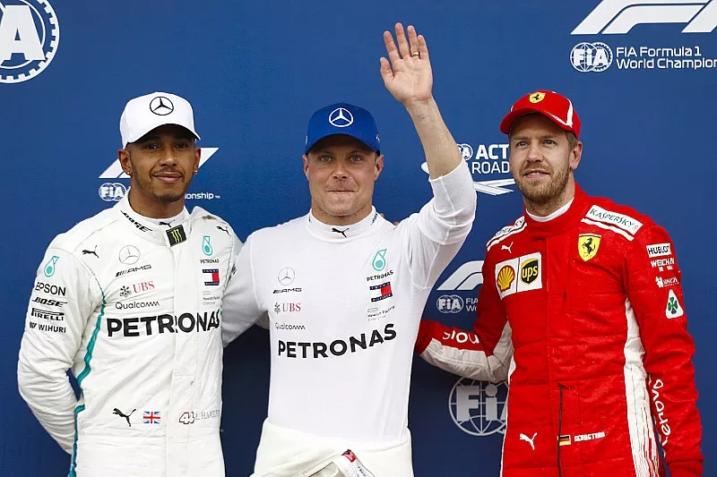 Pole pozisyonu galibi Valtteri Bottas, Mercedes AMG F1, 2. Lewis Hamilton, Mercedes AMG F1, 3. Sebastian Vettel, Ferrari